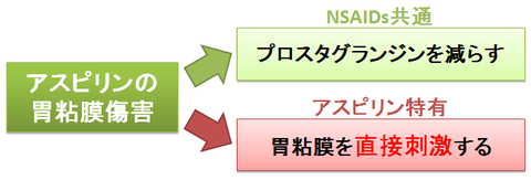 アスピリンの胃粘膜傷害～PGと直接刺激