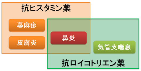 抗ヒスタミン薬と抗ロイコトリエン薬の適応