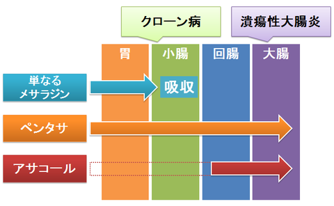 ペンタサとアサコール～メサラジンのDDSで届く範囲